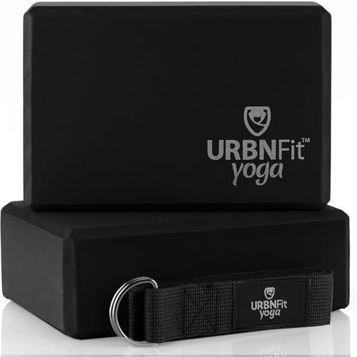 URBNFit Yoga Blocks 2 Pack – Sturdy Foam Yoga Block Set with Strap for Exercise, Pilates Workout, Stretching, Meditation, Stability – High Density Non Slip Brick, Fitness Accessories